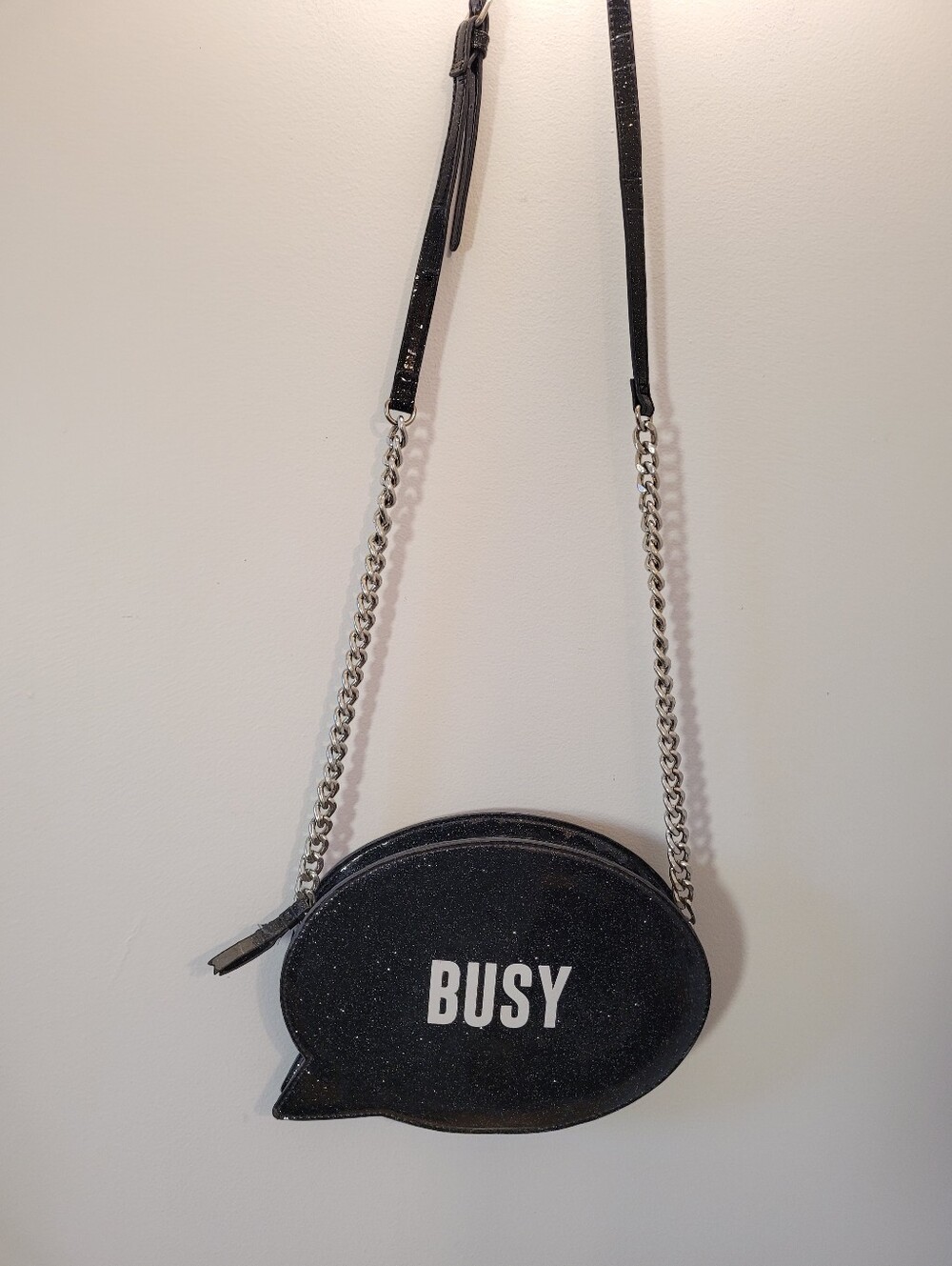 Busy/available Every Thing Reversible Glitter Speech Bubble Chains Crossbody Bag